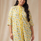 Janasya A-Line Cambric Off White Floral Band Collar Tunic | Swadesiicart