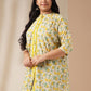 Janasya A-Line Cambric Off White Floral Band Collar Tunic | Swadesiicart
