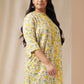 Janasya A-Line Cambric Off White Floral Band Collar Tunic | Swadesiicart