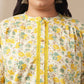 Janasya A-Line Cambric Off White Floral Band Collar Tunic | Swadesiicart