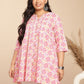 Janasya Pleated Cambric Pink Ikkat Notch Neck Tunic | Swadesiicart