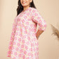 Janasya Pleated Cambric Pink Ikkat Notch Neck Tunic | Swadesiicart