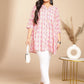 Janasya Pleated Cambric Pink Ikkat Notch Neck Tunic | Swadesiicart