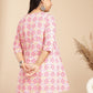 Janasya Pleated Cambric Pink Ikkat Notch Neck Tunic | Swadesiicart