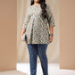 Janasya Regular Cambric Off White Gemometric Round Neck Tunic | Swadesiicart