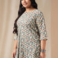 Janasya Regular Cambric Off White Gemometric Round Neck Tunic | Swadesiicart