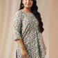 Janasya Regular Cambric Off White Gemometric Round Neck Tunic | Swadesiicart