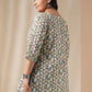 Janasya Regular Cambric Off White Gemometric Round Neck Tunic | Swadesiicart