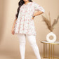 Janasya A-Line Cambric White Floral V-Neck Tunic | Swadesiicart