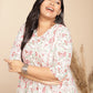 Janasya A-Line Cambric White Floral V-Neck Tunic | Swadesiicart