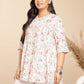 Janasya A-Line Cambric White Floral V-Neck Tunic | Swadesiicart
