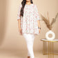Janasya A-Line Cambric White Floral V-Neck Tunic | Swadesiicart