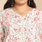Janasya A-Line Cambric White Floral V-Neck Tunic | Swadesiicart