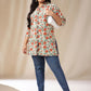 Janasya Regular Cambric Cream Floral Shirt Collar Tunic | Swadesiicart