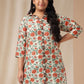 Janasya Regular Cambric Cream Floral Shirt Collar Tunic | Swadesiicart