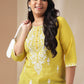 Janasya Regular N/A Yellow Embroidered Round Neck Tunic | Swadesiicart