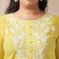 Janasya Regular N/A Yellow Embroidered Round Neck Tunic | Swadesiicart