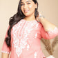 Janasya Regular Cambric Peach Embroidered Round Neck Tunic | Swadesiicart