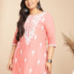 Janasya Regular Cambric Peach Embroidered Round Neck Tunic | Swadesiicart