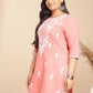 Janasya Regular Cambric Peach Embroidered Round Neck Tunic | Swadesiicart