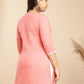 Janasya Regular Cambric Peach Embroidered Round Neck Tunic | Swadesiicart