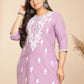 Janasya Straight Cambric Lavender Embroidered Round Neck Tunic | Swadesiicart