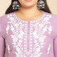 Janasya Straight Cambric Lavender Embroidered Round Neck Tunic | Swadesiicart
