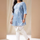 Janasya Regular Cambric Blue Embroidered Round Neck Tunic | Swadesiicart