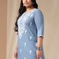 Janasya Regular Cambric Blue Embroidered Round Neck Tunic | Swadesiicart