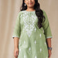 Janasya Regular Cambric Sage Embroidered Round Neck Tunic | Swadesiicart