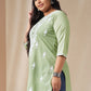 Janasya Regular Cambric Sage Embroidered Round Neck Tunic | Swadesiicart