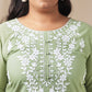 Janasya Regular Cambric Sage Embroidered Round Neck Tunic | Swadesiicart