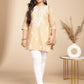 Janasya Straight Cambric Cream Embroidered Round Neck Tunic | Swadesiicart