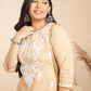 Janasya Straight Cambric Cream Embroidered Round Neck Tunic | Swadesiicart
