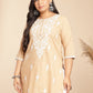 Janasya Straight Cambric Cream Embroidered Round Neck Tunic | Swadesiicart