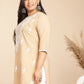 Janasya Straight Cambric Cream Embroidered Round Neck Tunic | Swadesiicart