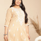 Janasya Straight Cambric Cream Embroidered Round Neck Tunic | Swadesiicart