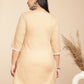 Janasya Straight Cambric Cream Embroidered Round Neck Tunic | Swadesiicart