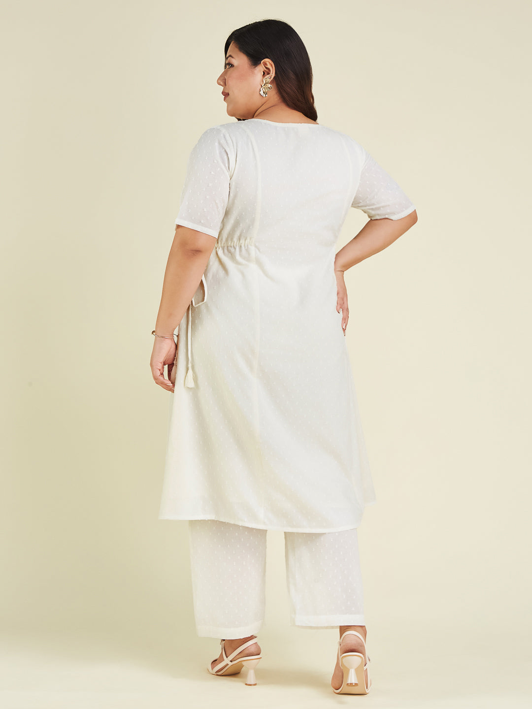 Janasya Light Dobby Cotton Self Design A-Line Kurta Set | Swadesiicart