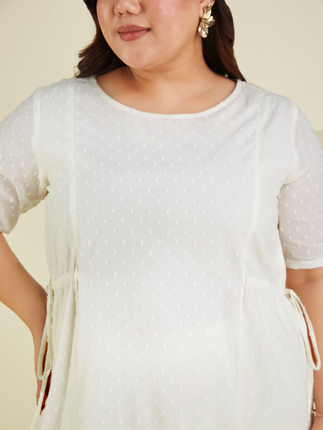 Janasya Light Dobby Cotton Self Design A-Line Kurta Set | Swadesiicart