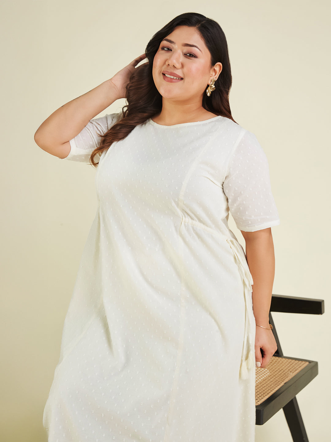 Janasya Light Dobby Cotton Self Design A-Line Kurta Set | Swadesiicart