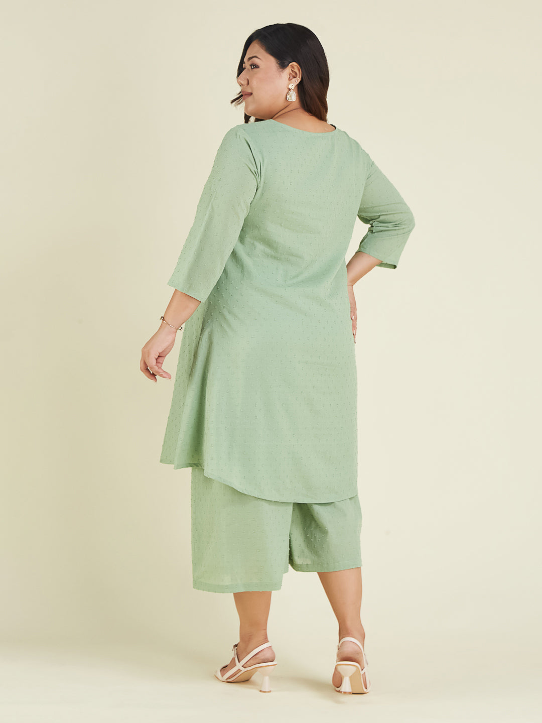 Janasya Light Dobby Cotton Self Design A-Line Top & Bottom Set | Swadesiicart