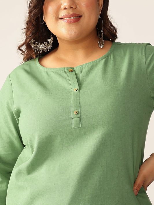 Janasya Dark Cotton Solid A-Line Top & Bottom Set | Swadesiicart