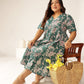 Janasya Dark Cotton Floral Tiered Dress | Swadesiicart