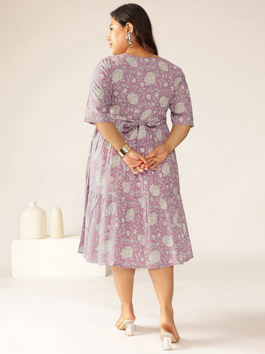 Janasya Light Cotton Floral Tiered Dress | Swadesiicart