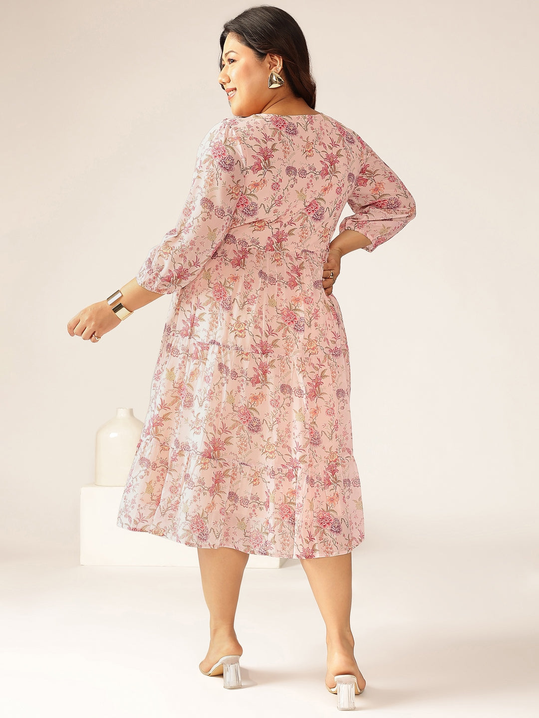 Janasya Light Georgette Floral Tiered Dress | Swadesiicart
