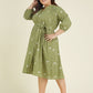 Janasya Dark Cotton Floral A-Line Dress | Swadesiicart
