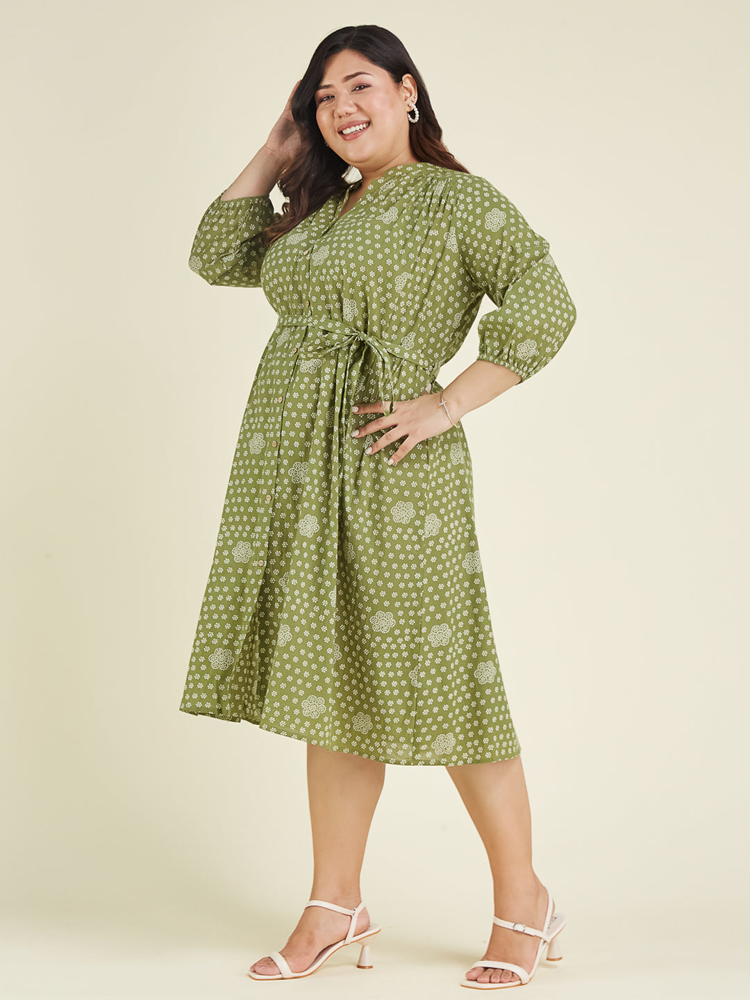 Janasya Dark Cotton Floral A-Line Dress | Swadesiicart