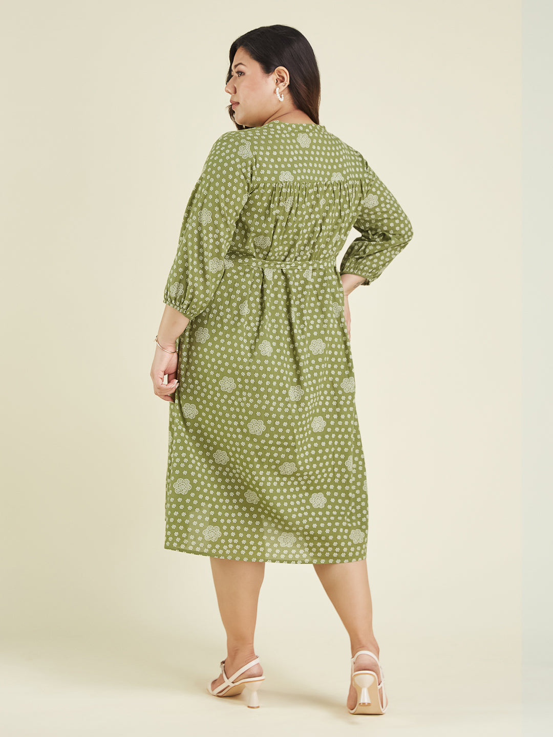 Janasya Dark Cotton Floral A-Line Dress | Swadesiicart