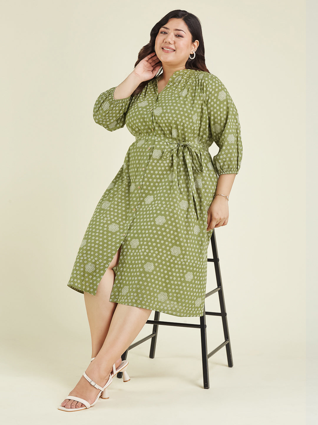 Janasya Dark Cotton Floral A-Line Dress | Swadesiicart